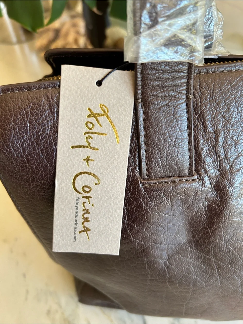 Foley + Corinna Dark‎ Brown Leather Top-Handle Satchel with Gold Hardware